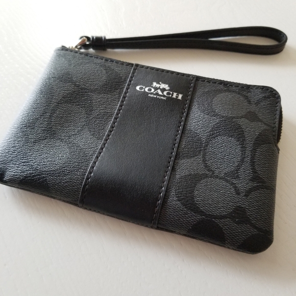 Coach Handbags - Coach Corner Wristlet Signature Coated Canvas & Leather